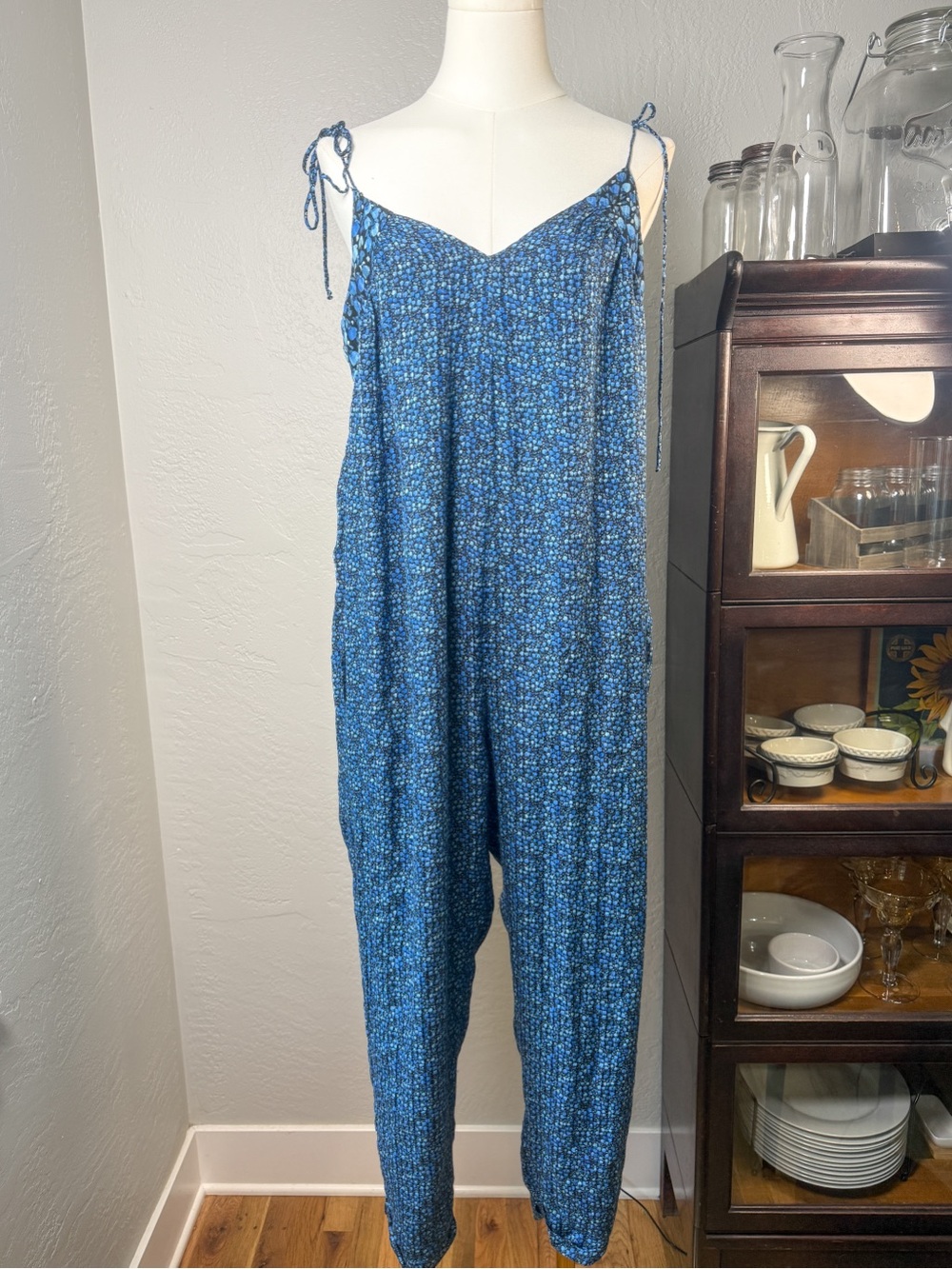 Hatch The Kacey Blue Silk Blend Tie Strap Maternity Jumpsuit Size 1 (Small)